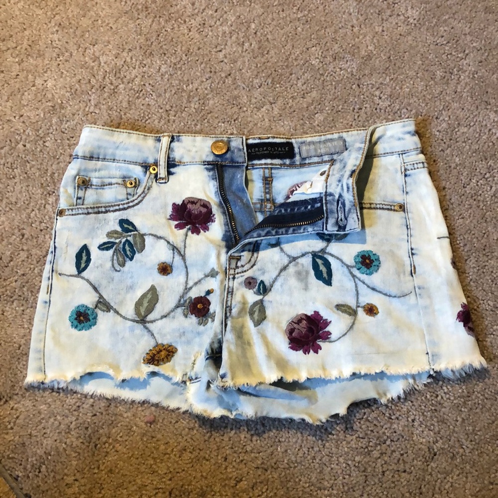 Floral denim shorts